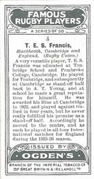 1926 Ogden’s Famous Rugby Players #3 Thomas Francis Back